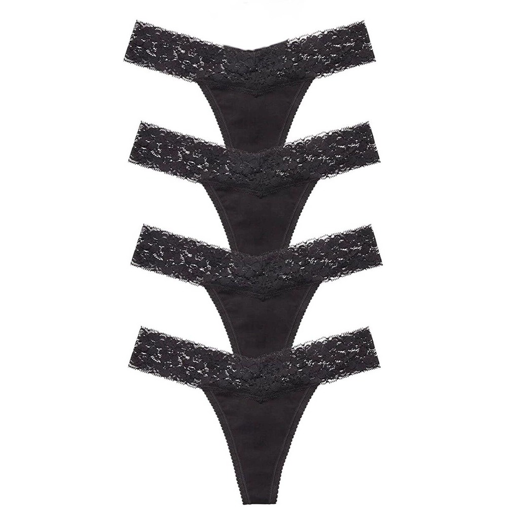 4 Pack Womens Cotton Thong Underwear Pack Lace Sexy Breathable Bikini Panties XL